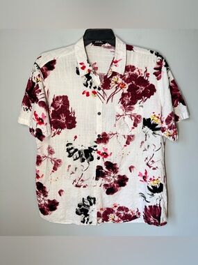 JOGAL Men’s Floral Print Cotton Viscose Relaxed Fit Hawaiian Button Up Shirt XL